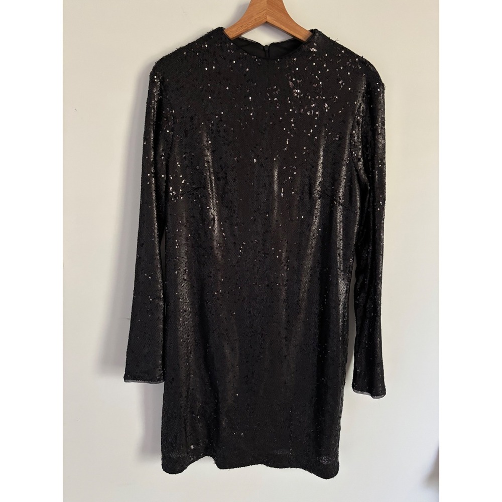Calvin Klein Black Sequin Long Sleeve Dress Cocktail Party Evening Gown 12